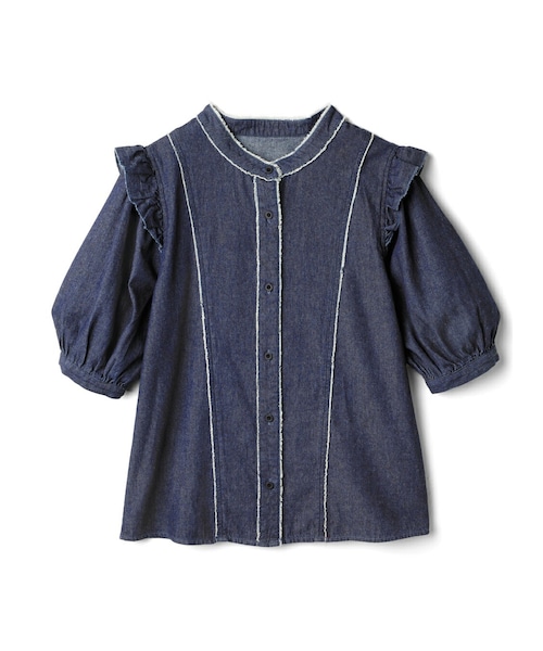 GRL(グレイル)の「フリンジ切り替えパフスリーブフリルデニムシャツ(シャツ/ブラウス・レディース・インディゴ・M)」の1枚目の写真