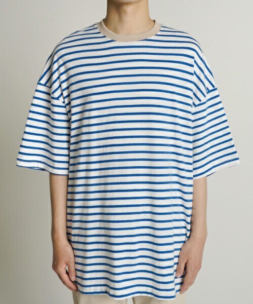 D'MENS by DHOLIC(ディーメンズ)の「襟色切替ボーダーTシャツ(Tシャツ/カットソー・メンズ・ブルー/ブラック/オレンジ・ONESIZE)」の1枚目の写真