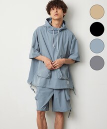 KGFR（カガフリ）の「KGFR(カガフリ)イージーセットアップ/ショートスリーブフーディ/イージーショーツ(ベージュ/ ブラック/ ライトブルー/グレー)6月上旬お届け（トップス）」