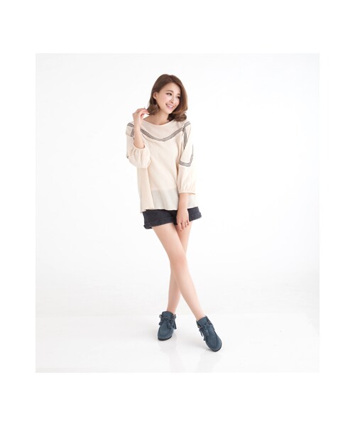 gracegift（グレースギフト）の「麂皮銅釦流蘇內增高綁帶短靴（シューズ・レディース・藍/棕/黑/正紅・35/36/37/38/39/40/41）」の7枚目の写真