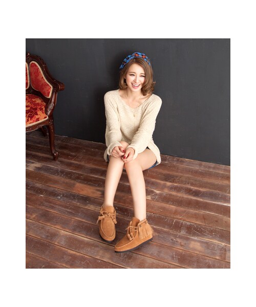 gracegift（グレースギフト）の「麂皮銅釦流蘇內增高綁帶短靴（シューズ・レディース・藍/棕/黑/正紅・35/36/37/38/39/40/41）」の18枚目の写真