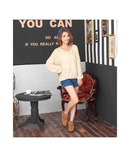 gracegift（グレースギフト）の「麂皮銅釦流蘇內增高綁帶短靴（シューズ・レディース・藍/棕/黑/正紅・35/36/37/38/39/40/41）」の16枚目の写真