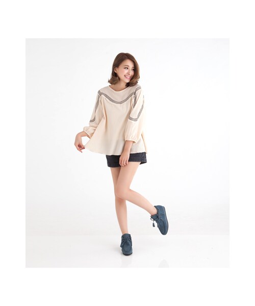 gracegift（グレースギフト）の「麂皮銅釦流蘇內增高綁帶短靴（シューズ・レディース・藍/棕/黑/正紅・35/36/37/38/39/40/41）」の6枚目の写真