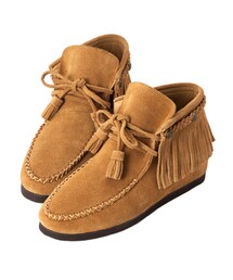 gracegift | 麂皮銅釦流蘇內增高綁帶短靴(シューズ)