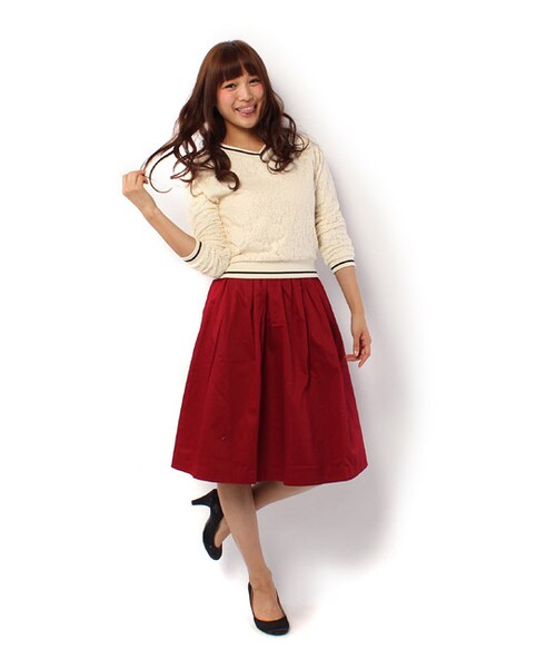 mysty woman(ミスティウーマン)の「【田中里奈コラボ】レーシィプルオーバー&無地スカートセット(ワンピース/ドレス・レディース・ボルドー/カーキ/ネイビー・M)」の1枚目の写真