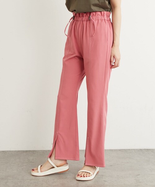 Lui's(ルイス)の「ドロスト配色ステッチフレアパンツ(その他パンツ・レディース・ブラック/ライムグリーン/ピンク・F)」の1枚目の写真