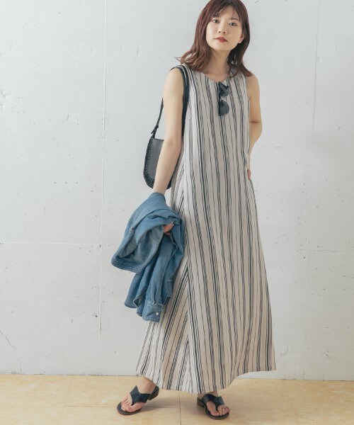 URBAN RESEARCH ROSSO WOMEN（アーバンリサーチ　ロッソ）の「直條織紋長洋裝（ワンピース/ドレス・レディース・棕色/黑色・FREE）」の14枚目の写真