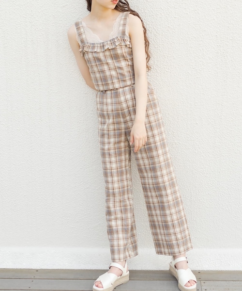 OLIVE des OLIVE（オリーブデオリーブ）の「印象ムテキワイドパンツ&ビスチェset（ワンピース・レディース・オフホワイト/ブラウン/ライトグレー/ライトブラウン・FREE）」の2枚目の写真