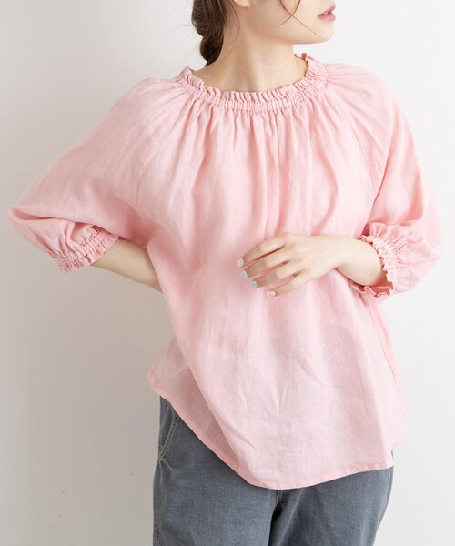 PUAL CE CIN（ピュアルセシン）の「麻キャンバスプルオーバーブラウス（シャツ/ブラウス・レディース・ホワイト/ピンク/ブルー/ブラック・FREE）」の3枚目の写真