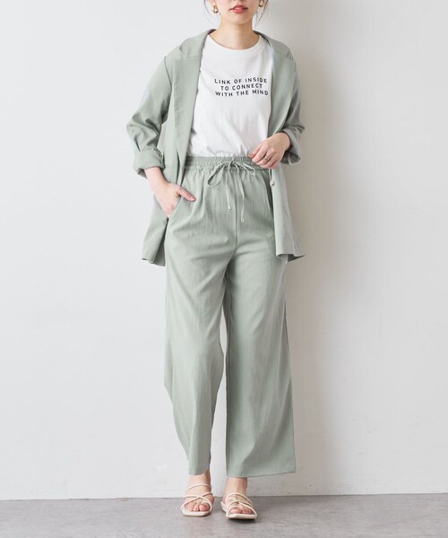 natural couture（ナチュラルクチュール）の「リネンライク楽ちんスラブパンツ（その他パンツ・レディース・ライトベージュ/ミント/ブラック・FREE）」の2枚目の写真