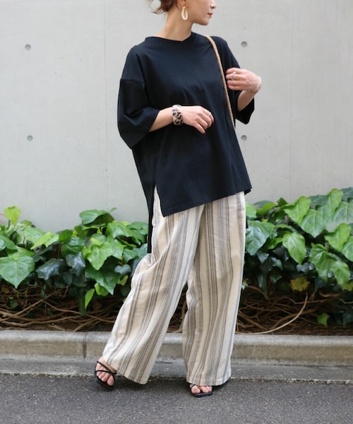 Sheson（シーズン）の「綿麻マルチストライプパンツ（デニムパンツ・レディース・その他/グリーン/ベージュ/ブラック・F）」の3枚目の写真