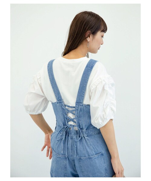 Green　Parks（グリーンパークス）の「【予約】・SUGAR SPOON デニムレースアップサロペット（オールインワン・サロペット・ブラック/インディゴ/ライトインディゴ・F）」の6枚目の写真