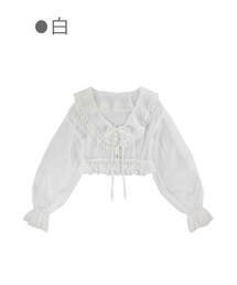 Bobon21 | シアー感たっぷりレースフリルショート丈ガウン-全2色-(シャツ/ブラウス)