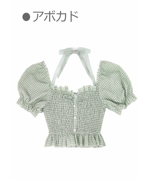 Bobon21（ボボンニジュウイチ）の「ギンガムチェックシャーリングトップス-全３色-（シャツ/ブラウス・レディース・パープル/ピンク/グリーン・S/M/L）」の2枚目の写真