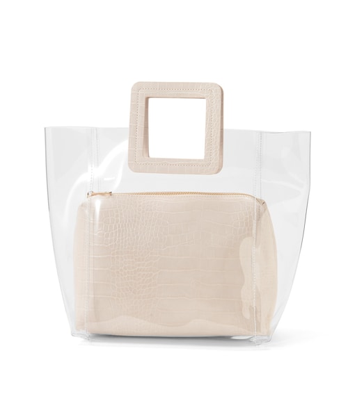 GRL（グレイル）の「クロコダイル柄ポーチ付きスクエアハンドルクリアバッグ（ハンドバッグ・レディース・ベージュ/アイボリー・F）」の2枚目の写真