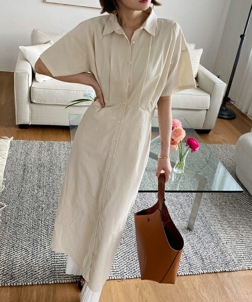 DHOLIC（ディーホリック）の「リボンシャツワンピース（シャツワンピース・レディース・ブルー/ベージュ・ONESIZE）」の2枚目の写真