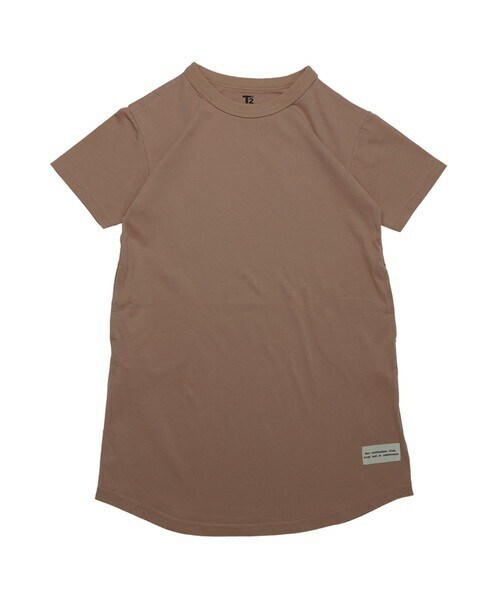 T>>2（ティーツー）の「Tシャツワンピース　大人サイズ（ワンピース・レディース・01.ピンク/02.ミント/03.ブラウン/04.スミクロ/05.ベージュ/06.スモーキーピンク/07.ネイビー・FREE）」の3枚目の写真