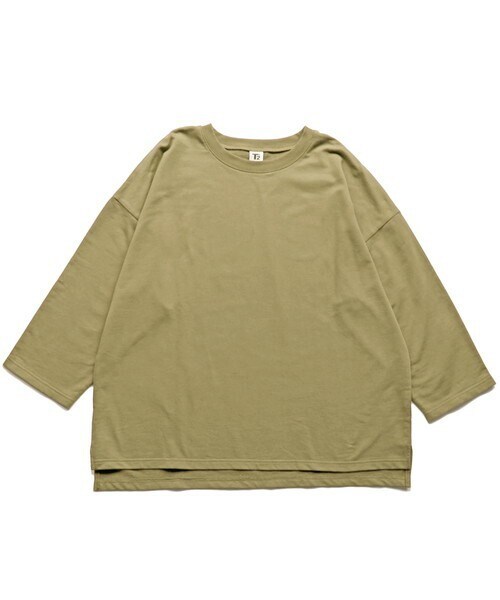 T>>2（ティーツー）の「ミニ裏毛七分袖トレーナー　大人サイズ（スウェット・レディース・01.サックス/02.杢グレー/03.マスタード/04.ベージュ/05.カーキ/06.ネイビー/07.ブラック・M.L(大人サイズ)）」の4枚目の写真
