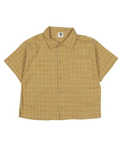 T>>2（ティーツー）の「チェック半袖シャツ　大人サイズ（シャツ/ブラウス・レディース・01.ホワイト/02.キャメル/03.レンガ/04.ブルー/05.ブラック・M.L(大人サイズ)）」の3枚目の写真