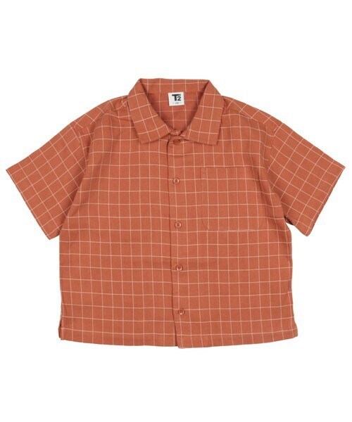 T>>2（ティーツー）の「チェック半袖シャツ　大人サイズ（シャツ/ブラウス・レディース・01.ホワイト/02.キャメル/03.レンガ/04.ブルー/05.ブラック・M.L(大人サイズ)）」の5枚目の写真