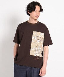 TAKEO KIKUCHI（タケオキクチ）の「コーヒー/インディゴ 総柄切替プリントTシャツ（その他・メンズ）」