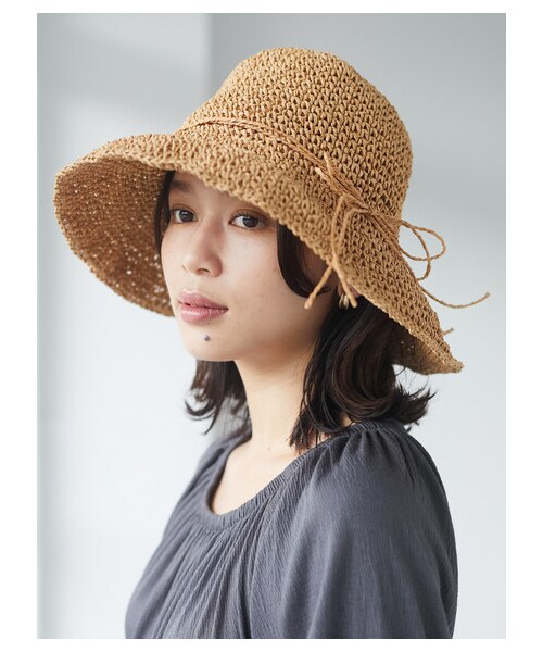 Green Parks(グリーンパークス)の「・クロシェハット(帽子・ブラック/ベージュ/ブラウン/キャメル・F)」の1枚目の写真