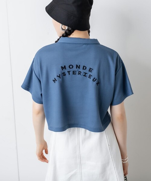 RASVOA(ラスボア)の「ワッフルショートポロシャツ(ポロシャツ・レディース・オフホワイト/グリーン/ブルー/ブラック・F)」の3枚目の写真