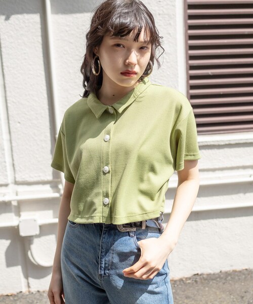 RASVOA(ラスボア)の「ワッフルショートポロシャツ(ポロシャツ・レディース・オフホワイト/グリーン/ブルー/ブラック・F)」の1枚目の写真