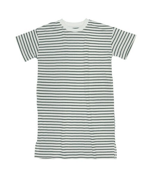 T>>2（ティーツー）の「ボーダーワンピース　大人サイズ（ワンピース・レディース・01.イエロー/02.ブルー/03.グリーン/04.ブラウン/05.グレー/06.ネイビー・FREE）」の4枚目の写真