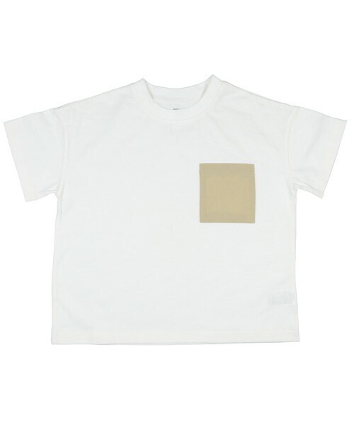 T>>2(ティーツー)の「異素材ポケットTシャツ(Tシャツ/カットソー・キッズ・01.ホワイト/02.ベージュ/03.オレンジ/04.ピンク/05.ミント/06.ブラック・80-150)」の1枚目の写真