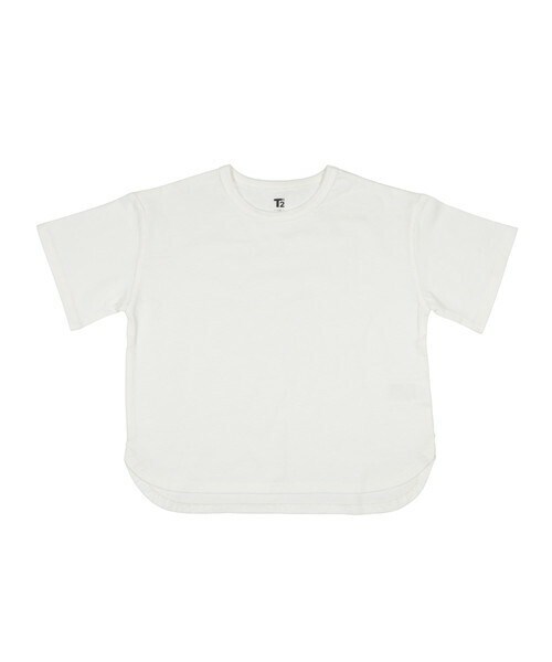 T>>2(ティーツー)の「ラウンドヘムTシャツ(Tシャツ/カットソー・キッズ・01.ホワイト/02.ベージュ/03.ピンク/04.ミント/06.ブルー/07.ブラウン/08.スミクロ・90-150)」の1枚目の写真