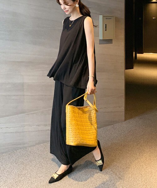 DHOLIC（ディーホリック）の「ラウンドスリーブレス&イージーパンツSET・全3色・t68478（キャミソール・レディース・ブラウン/ブラック/ベージュ・ONESIZE）」の2枚目の写真