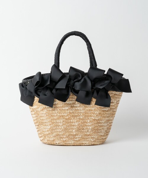 Rewde(ルゥデ)の「リボン付カゴバッグ(1R18-KB4001)(かごバッグ・レディース・ブラック/グレー/ピンク・F)」の1枚目の写真