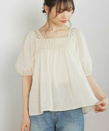 Crisp yours | スクエアレースパフブラウス[c1k2836b](シャツ/ブラウス)