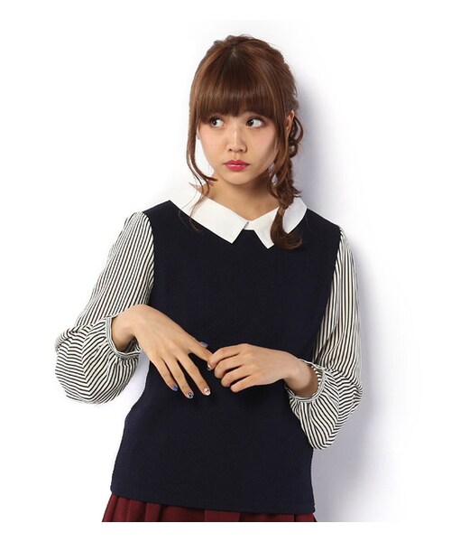 PAGEBOY（ページボーイ）の「衿&袖切り替えレイヤード風トップス（トップス・レディース・グレー/ブラック/ネイビー系）」の2枚目の写真