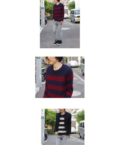 LOUNGE LIZARD（ラウンジリザード）の「PURE BRITISH WOOLボーダーニット（その他・メンズ・BLK×GRAY/NAVY×ENJI/GRAY×IND・2[M]/3[L]）」の2枚目の写真