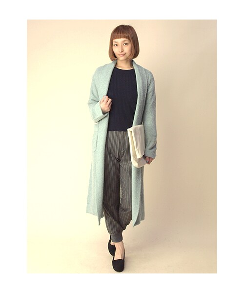 w closet（ダブルクローゼット）の「ブークレ+モヘア天竺裏目編みロングカーディガン（トップス・レディース・ミント/グレー/ネイビー・FREE）」の13枚目の写真