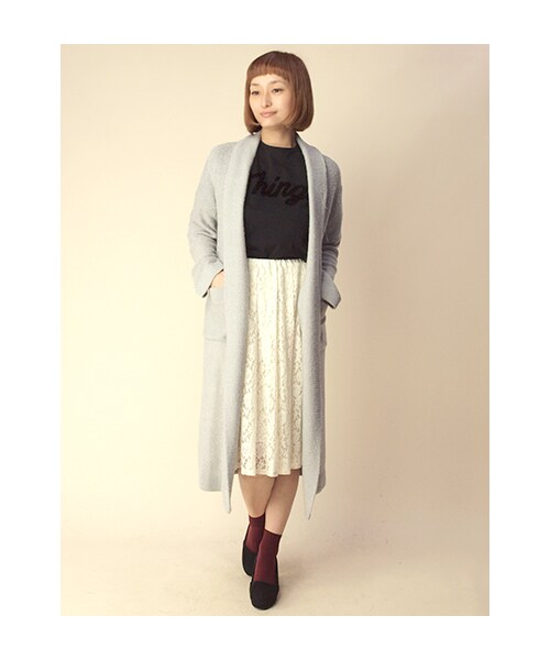 w closet（ダブルクローゼット）の「ブークレ+モヘア天竺裏目編みロングカーディガン（トップス・レディース・ミント/グレー/ネイビー・FREE）」の12枚目の写真