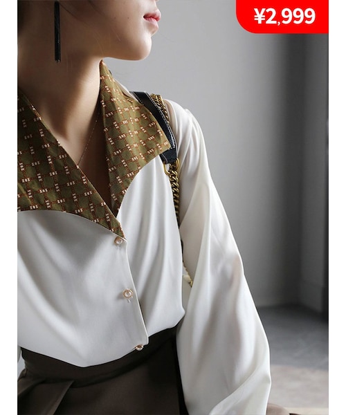 Cozyyoung(コージーヤング)の「【本店ブラウス売れ筋ランキング一位】【期間限定¥2,999】2021ヴィンテージ長袖上品なブラウス(シャツ/ブラウス・レディース・イエロー/ホワイト・S)」の2枚目の写真