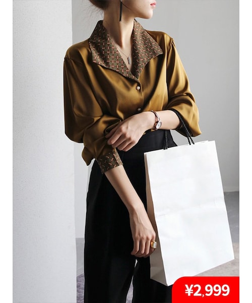 Cozyyoung(コージーヤング)の「【本店ブラウス売れ筋ランキング一位】【期間限定¥2,999】2021ヴィンテージ長袖上品なブラウス(シャツ/ブラウス・レディース・イエロー/ホワイト・S)」の4枚目の写真