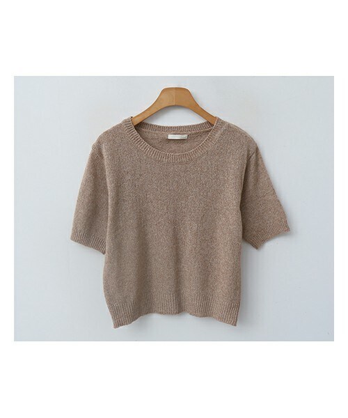ENVYLOOK(エンビールック)の「リネンブレンドクロップド半袖ラウンドニット(ニット/セーター・レディース・브라운/화이트/블루/블랙・FREE(44-66))」の1枚目の写真