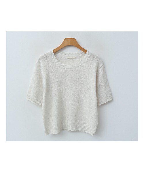 ENVYLOOK(エンビールック)の「リネンブレンドクロップド半袖ラウンドニット(ニット/セーター・レディース・브라운/화이트/블루/블랙・FREE(44-66))」の2枚目の写真