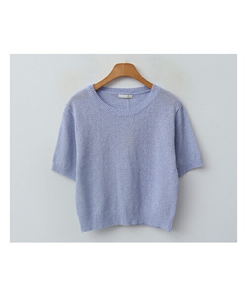 ENVYLOOK(エンビールック)の「リネンブレンドクロップド半袖ラウンドニット(ニット/セーター・レディース・브라운/화이트/블루/블랙・FREE(44-66))」の4枚目の写真