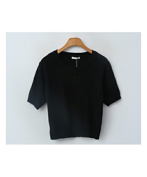 ENVYLOOK(エンビールック)の「リネンブレンドクロップド半袖ラウンドニット(ニット/セーター・レディース・브라운/화이트/블루/블랙・FREE(44-66))」の3枚目の写真