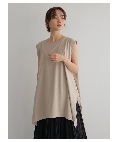 AMERICAN HOLIC（アメリカンホリック）の「前後差ノースリーブカットチュニック（トップス・オフホワイト/チャコールグレー/グレーベージュ/ライトグリーン・M/L）」の2枚目の写真