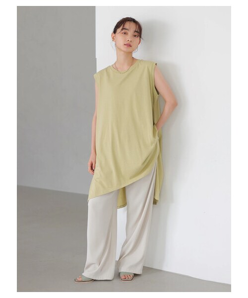 AMERICAN HOLIC（アメリカンホリック）の「前後差ノースリーブカットチュニック（トップス・オフホワイト/チャコールグレー/グレーベージュ/ライトグリーン・M/L）」の12枚目の写真