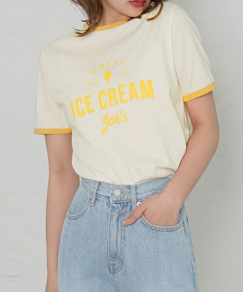 DHOLIC（ディーホリック）の「ICE CREAM配色Tシャツ・全3色・t00767（Tシャツ/カットソー・レディース・ホワイト/イエロー/ブラック・ONESIZE）」の3枚目の写真