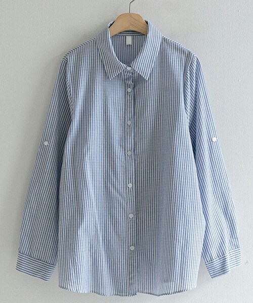 DHOLIC（ディーホリック）の「[justone] 2WAYストライプシャツ・p242829（シャツ/ブラウス・レディース・ブラック/ブルー・ONESIZE）」の2枚目の写真