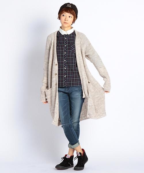 DOUBLE NAME（ダブルネーム）の「アルパカ混ロングカーディガン（トップス・レディース・ブルー/グリーン/オートミール・FREE）」の2枚目の写真