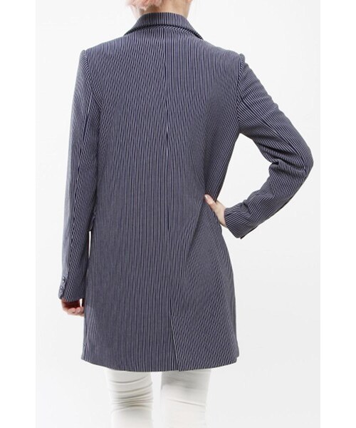 3rd by VANQUISH（サードバイヴァンキッシュ）の「Ripple stripe long jacket（その他・レディース・WHITE/NAVY・M）」の4枚目の写真
